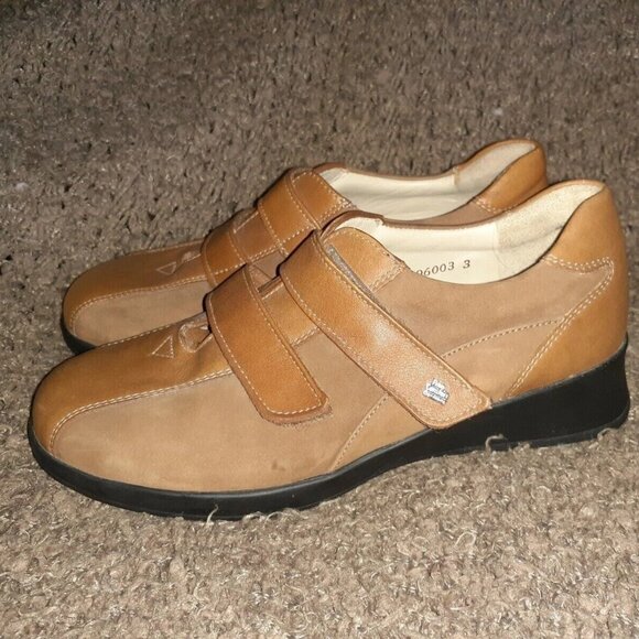 FINN COMFORT-Tan Brown Leather/Nubuck Double Strap Walking Shoes-Near Mint - Picture 2 of 7